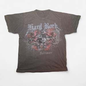 Retro Y2K Hard Rock Cafe Baltimore Graphic Tee - Washed Grey Boxy Fit